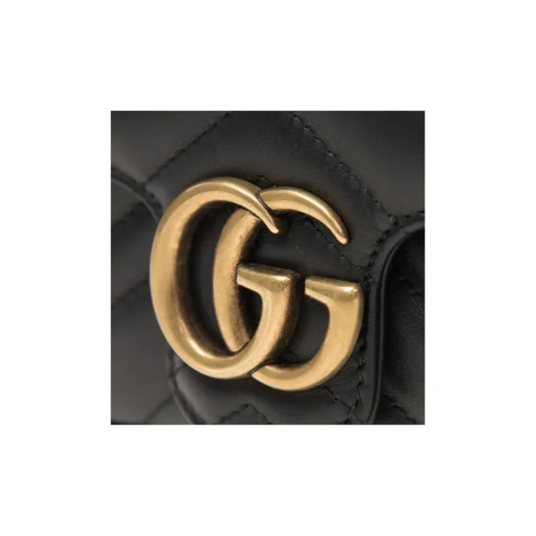 GUCCI Gucci GG Marmont Gold Retro Double G Logo with Keychain V-shaped Spinning Seam Leather Shoulder Bag Crossbody Bag Super Mini Women's Black - 图片 5
