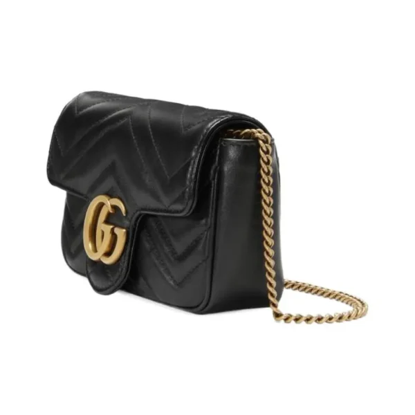 GUCCI Gucci GG Marmont Gold Retro Double G Logo with Keychain V-shaped Spinning Seam Leather Shoulder Bag Crossbody Bag Super Mini Women's Black - 图片 3