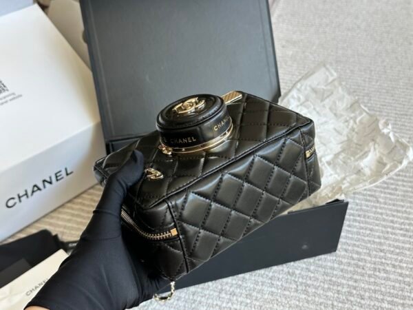CHANEL 24S Camera with mirror, leather zipper, rhombic mouldskin, cosmetic bag, small square bag, crossbody bag on one shoulder, regular women, black - 图片 4