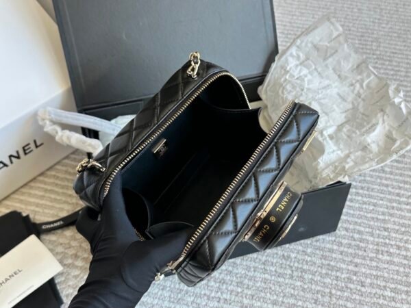 CHANEL 24S Camera with mirror, leather zipper, rhombic mouldskin, cosmetic bag, small square bag, crossbody bag on one shoulder, regular women, black - 图片 7