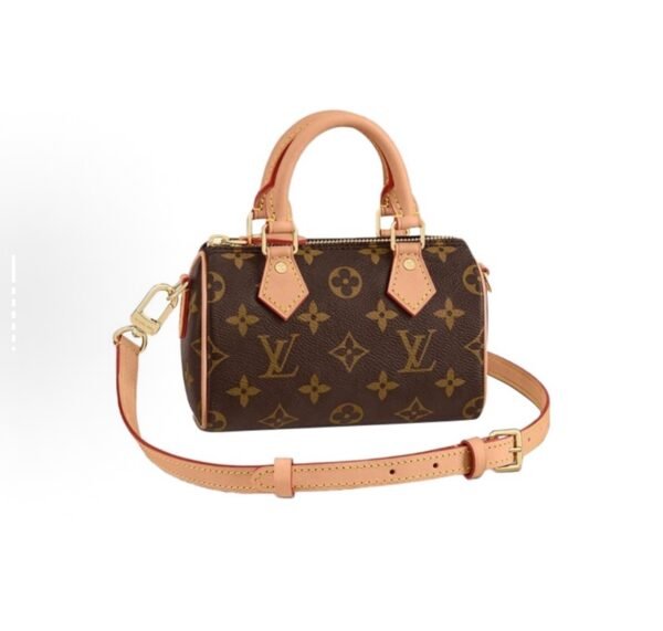 LOUIS VUITTON Speedy Nano Classic Reading Flower Detachable Adjustable Shoulder Straps, Canvas Coated Patchwork Leather Trim, Pillow Bag, Crossbody Tote Bag, Mini Women, Brown - 图片 3