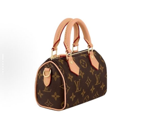 LOUIS VUITTON Speedy Nano Classic Reading Flower Detachable Adjustable Shoulder Straps, Canvas Coated Patchwork Leather Trim, Pillow Bag, Crossbody Tote Bag, Mini Women, Brown - 图片 4